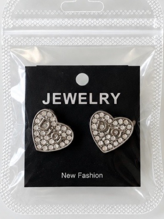 Jewelry - Heart Crystal Stud Earrings - Silver Tone